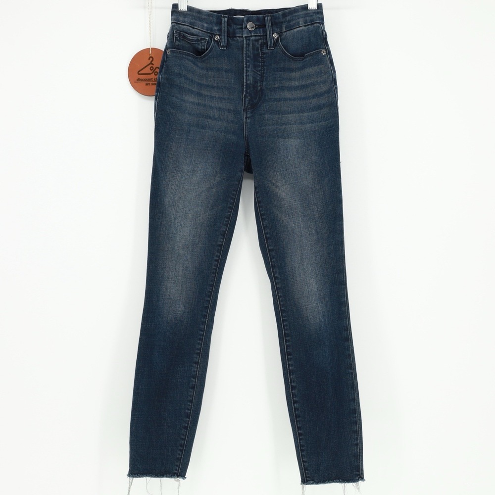 Good American Good Waist Crop Raw Hem Jeans in BLUE631 Size 0/25 GWCREC075T